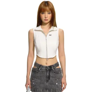 White Patchwork Short Tank Top