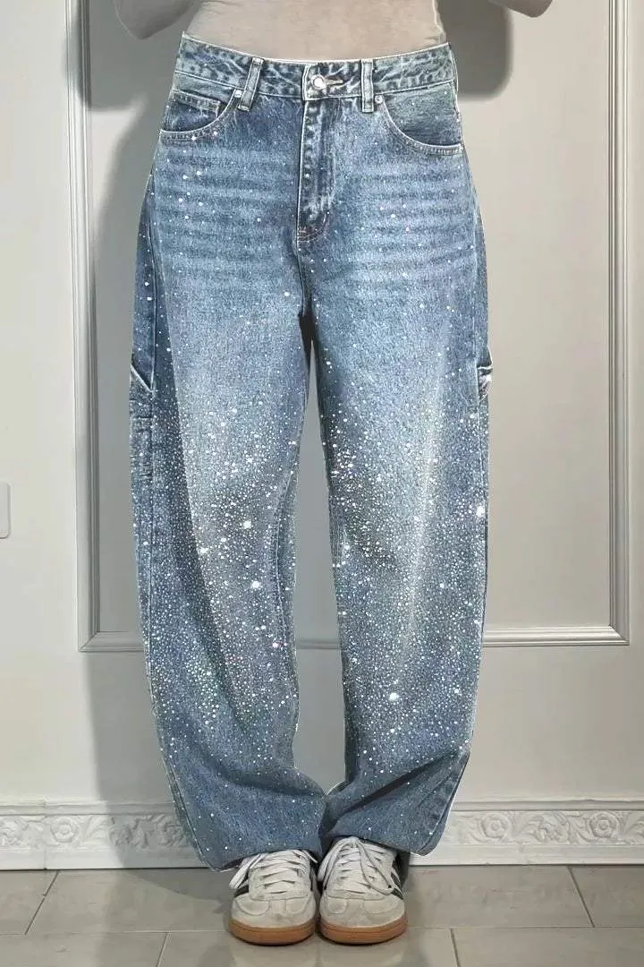 Wide Length Jeans With Starry Design