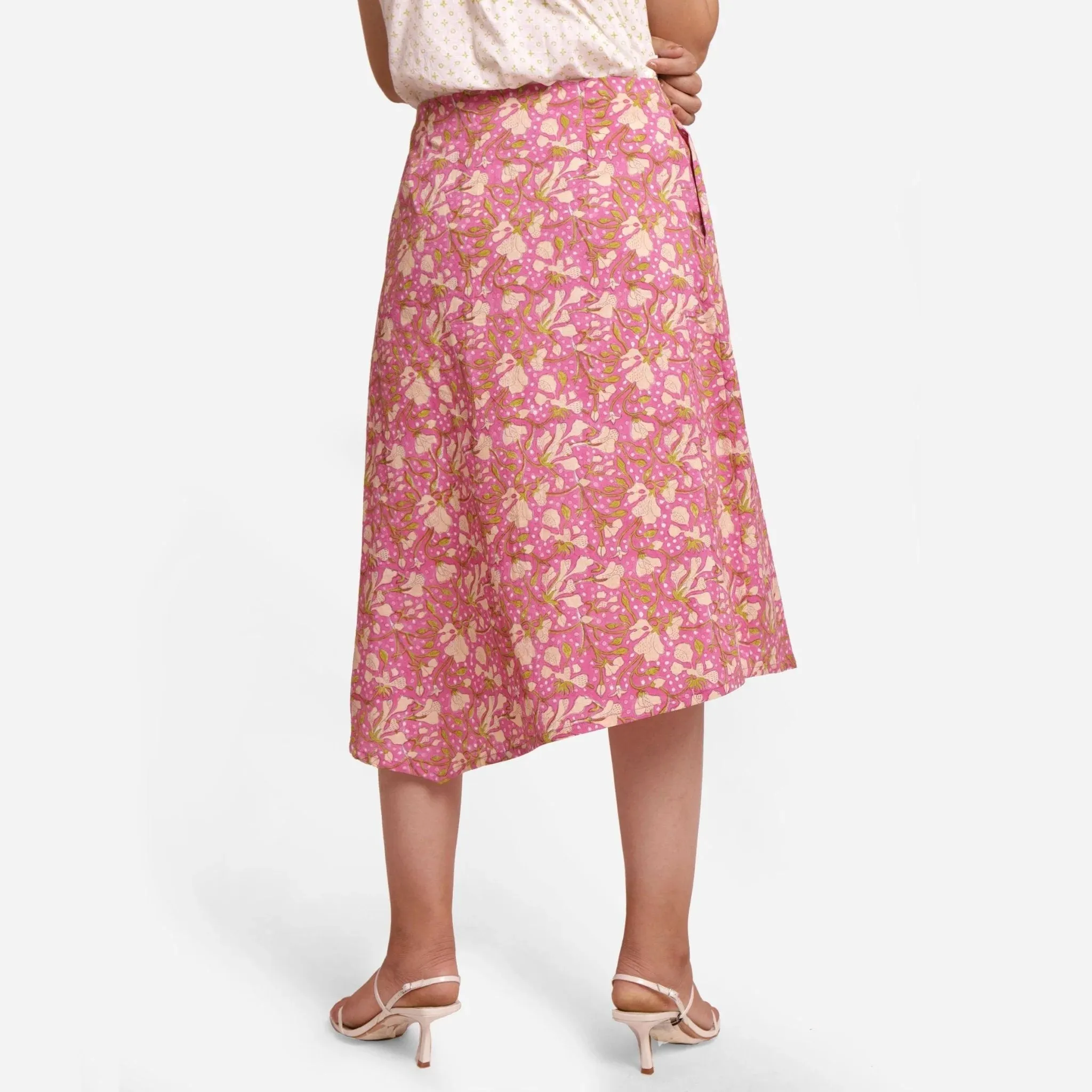 Wine Floral Block Printed Cotton Midi Slit Skirt