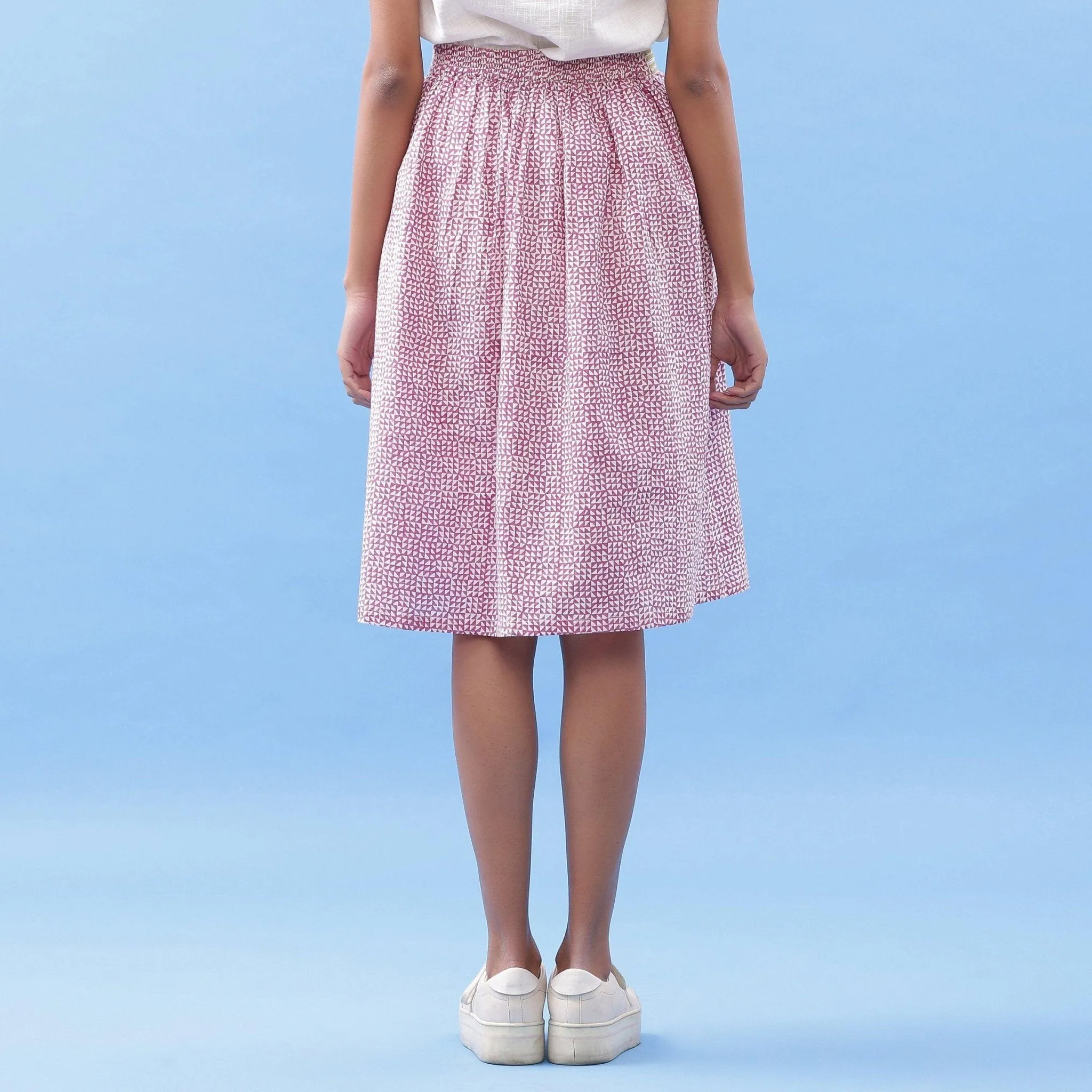 Wine Triangle Block Printed Cotton Knee Length Skirt