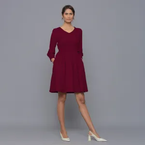 Wine Warm Cotton Corduroy Short Dress