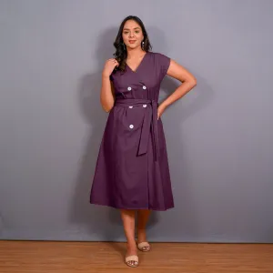 Wine Warm Cotton Flannel Button-Down A-Line Midi Dress