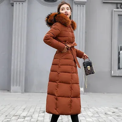 Winter women's cotton-padded hooded coat long big fur collar women's thickened down jacket