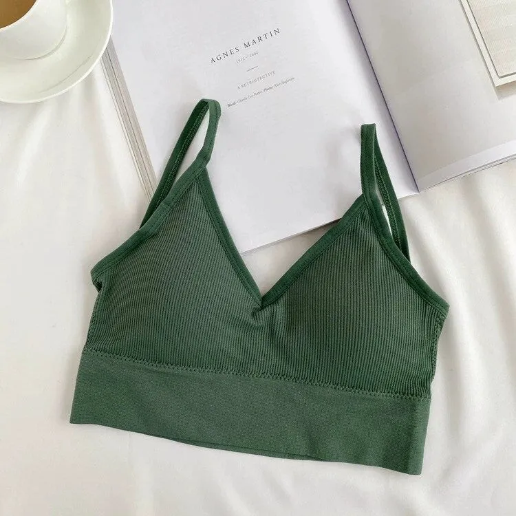 Wjczt Sexy Seamless Crop Ribbed Top Women Push Up Wireless U Type Backless Camisole Sports Women's Underwear Summer 2022 New