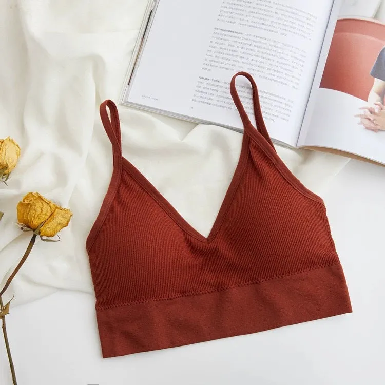 Wjczt Sexy Seamless Crop Ribbed Top Women Push Up Wireless U Type Backless Camisole Sports Women's Underwear Summer 2022 New
