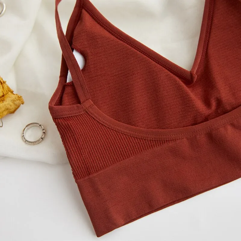 Wjczt Sexy Seamless Crop Ribbed Top Women Push Up Wireless U Type Backless Camisole Sports Women's Underwear Summer 2022 New