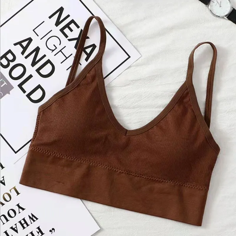 Wjczt Sexy Seamless Crop Ribbed Top Women Push Up Wireless U Type Backless Camisole Sports Women's Underwear Summer 2022 New