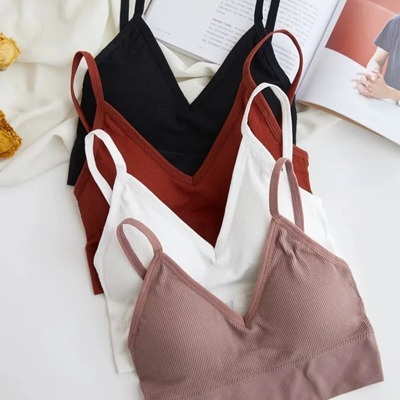 Wjczt Sexy Seamless Crop Ribbed Top Women Push Up Wireless U Type Backless Camisole Sports Women's Underwear Summer 2022 New