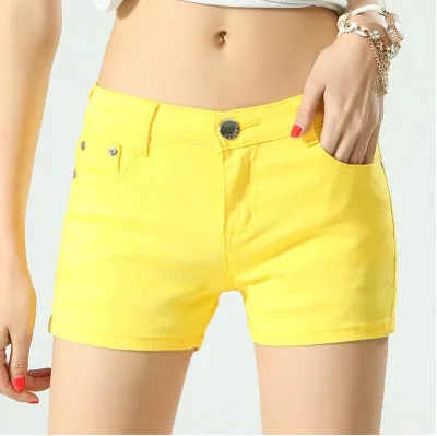 Wjczt Shorts Women&#39;s Shorts Denim Cotton Candy Color Jeans For Woman Mid Waist Black White Trousers Women&#39;s Clothing 2022 Ropa Mujer