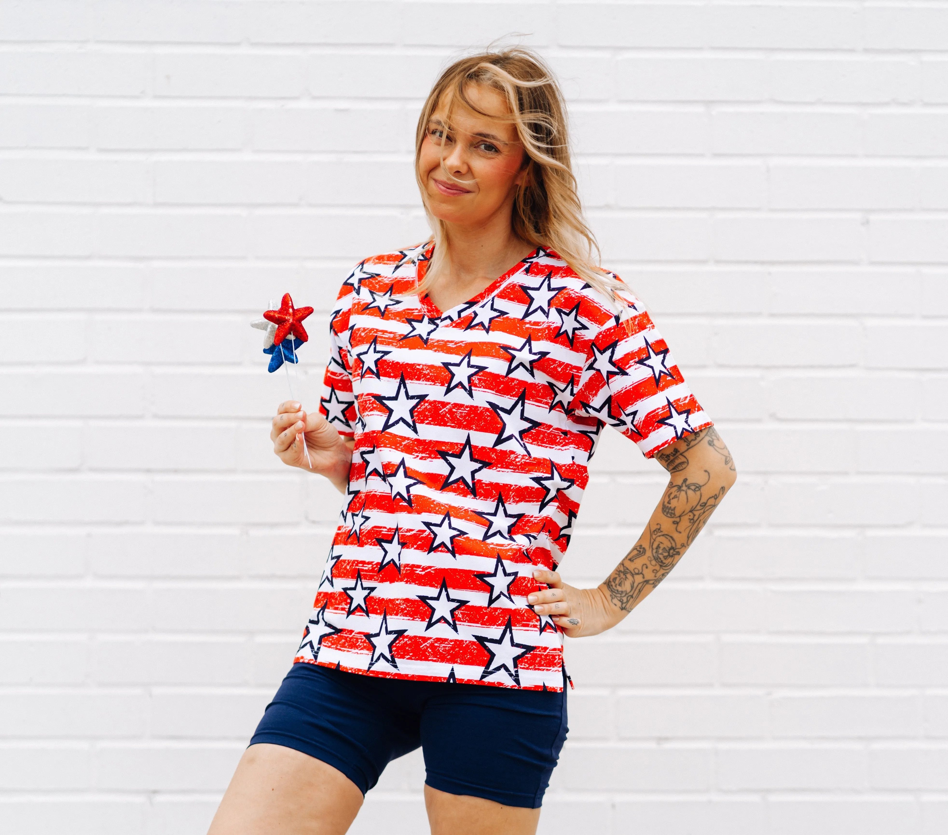 WOMANS BIKER SHORT SET- Stars   Stripes