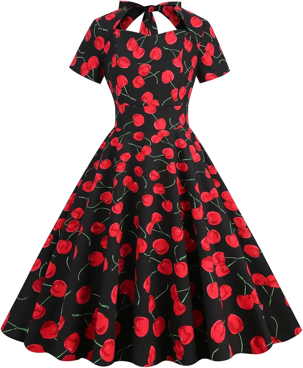 Women 50s 60s Vintage Sleeveless Cocktail Swing Dress 1950s Polka Dot Floral Audrey Rockabilly Prom Party Dress with Belt