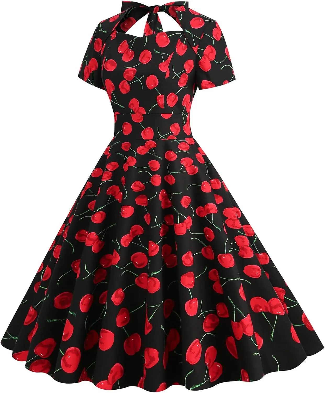 Women 50s 60s Vintage Sleeveless Cocktail Swing Dress 1950s Polka Dot Floral Audrey Rockabilly Prom Party Dress with Belt
