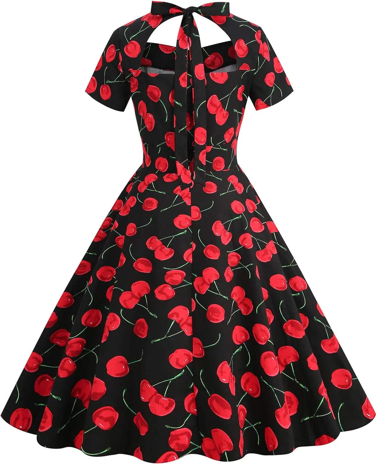 Women 50s 60s Vintage Sleeveless Cocktail Swing Dress 1950s Polka Dot Floral Audrey Rockabilly Prom Party Dress with Belt