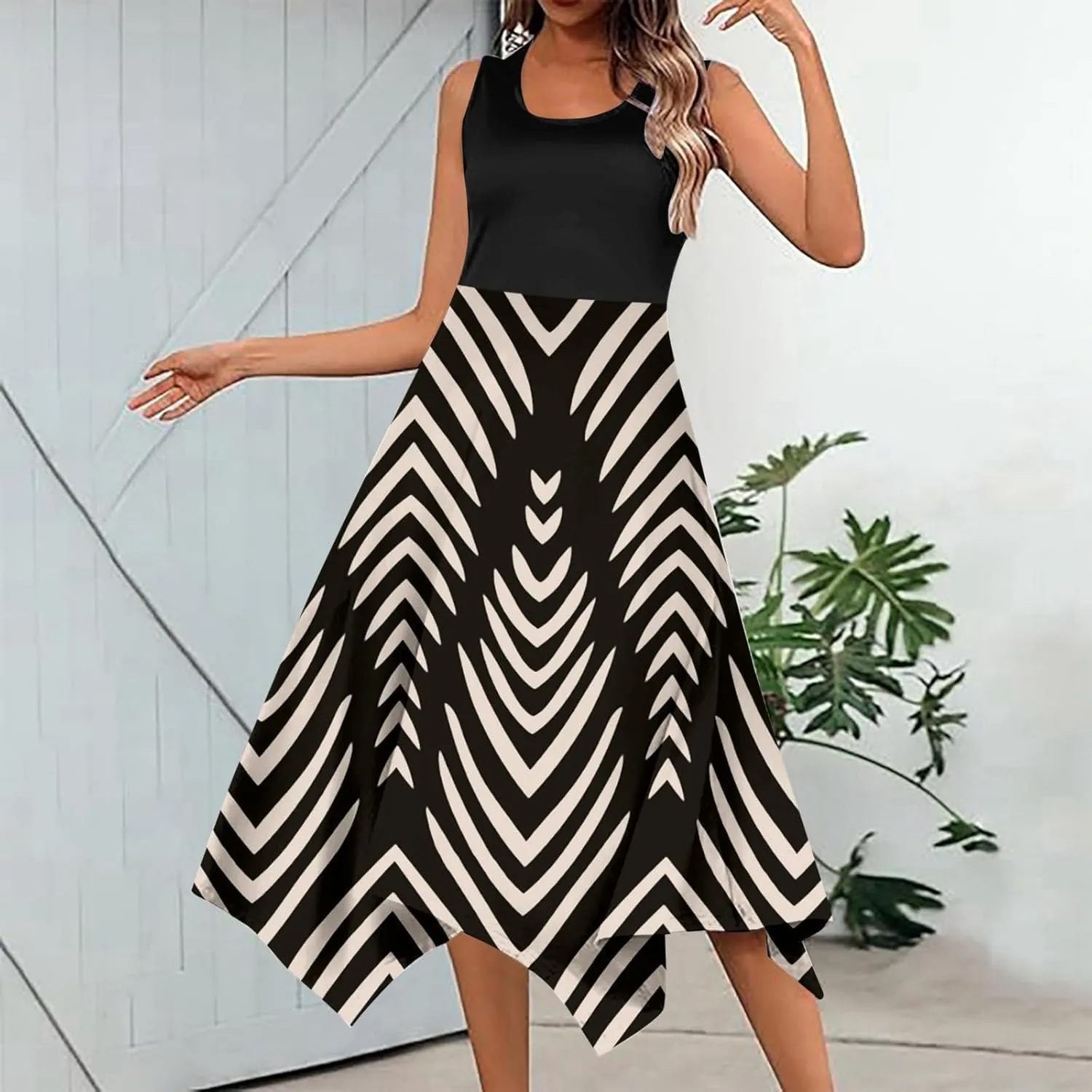 Women Beach Fashion Women's Summer Casual Flowing Floral Elegant Vest Long Dress