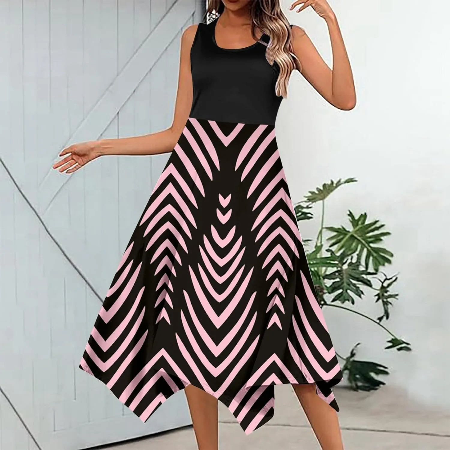 Women Beach Fashion Women's Summer Casual Flowing Floral Elegant Vest Long Dress
