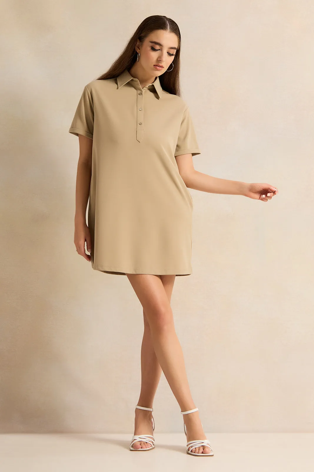 Women Beige Shirt Dress