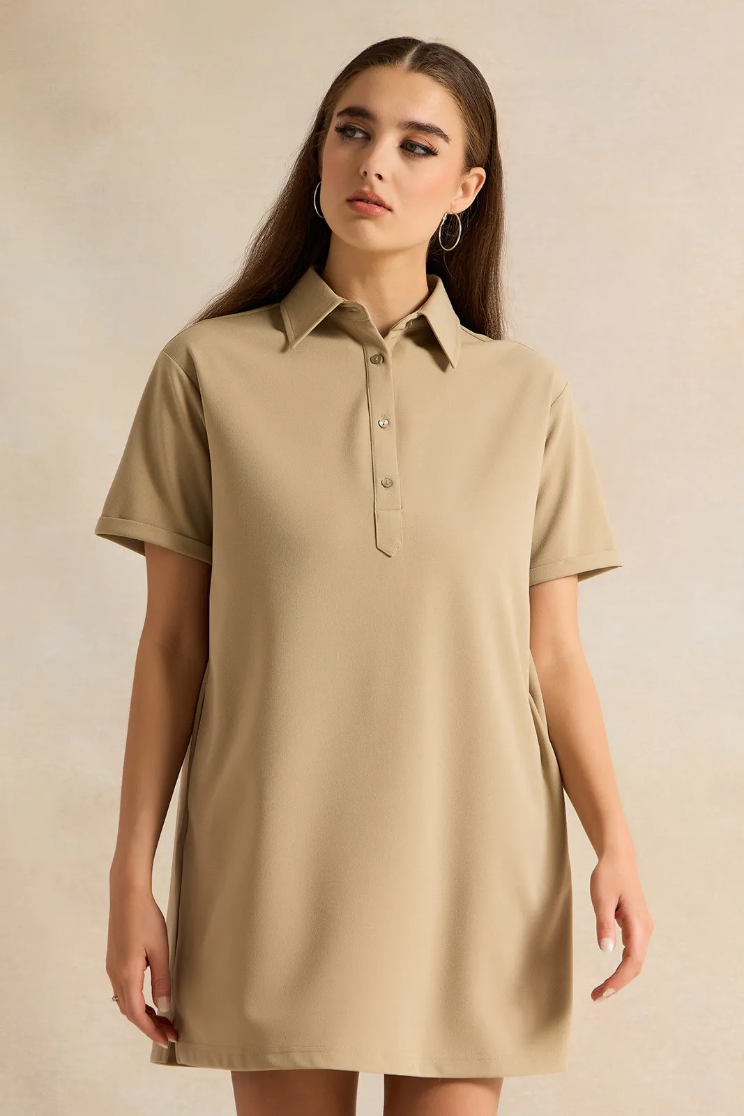 Women Beige Shirt Dress