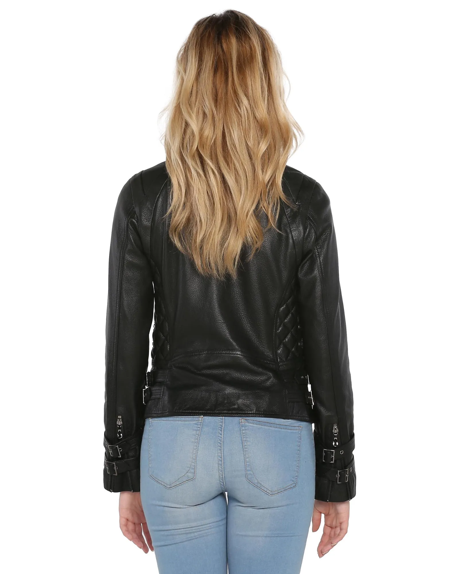 Women Biker Leather Jacket  in Black By TJS