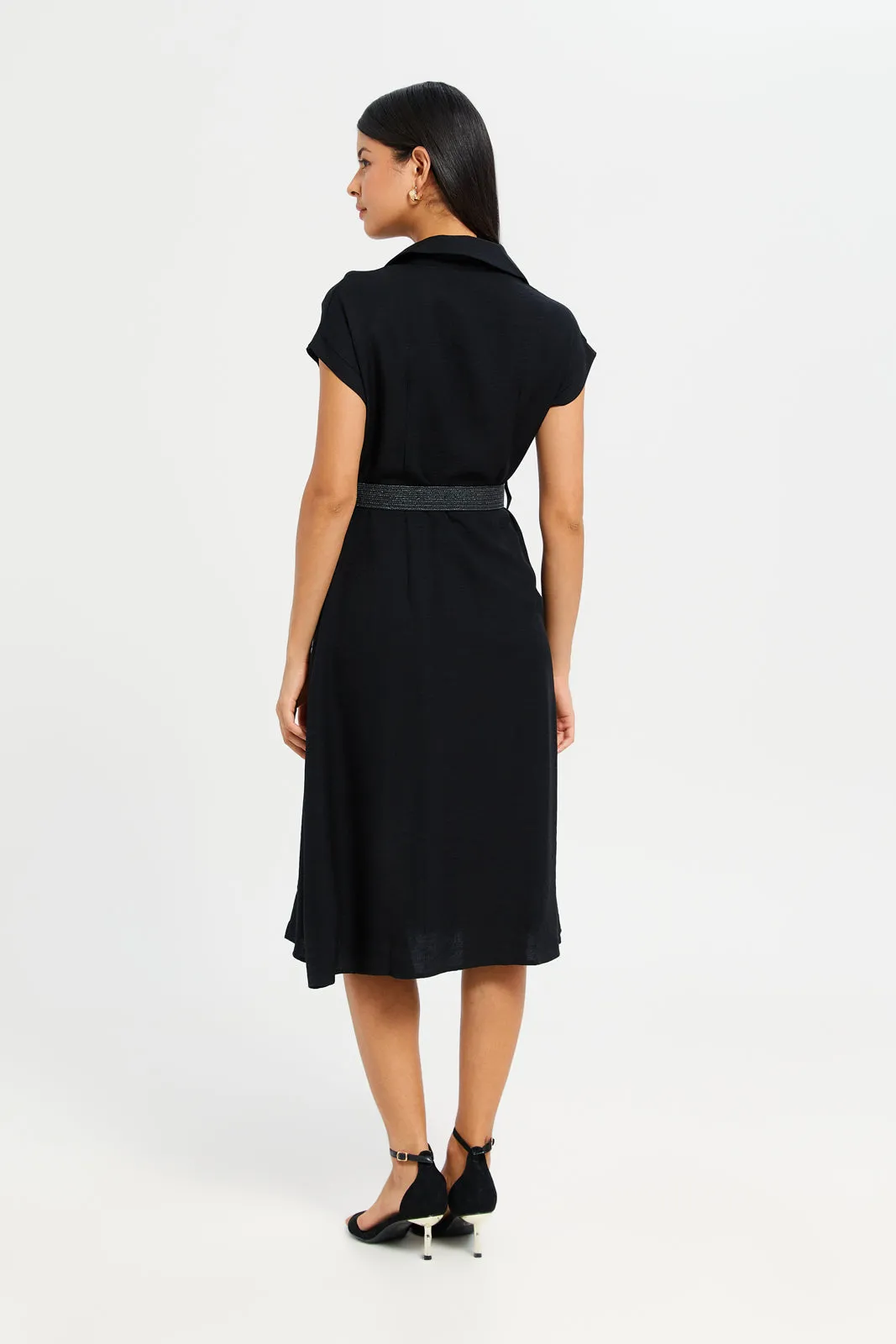 Women Black Belted Shirt Dress