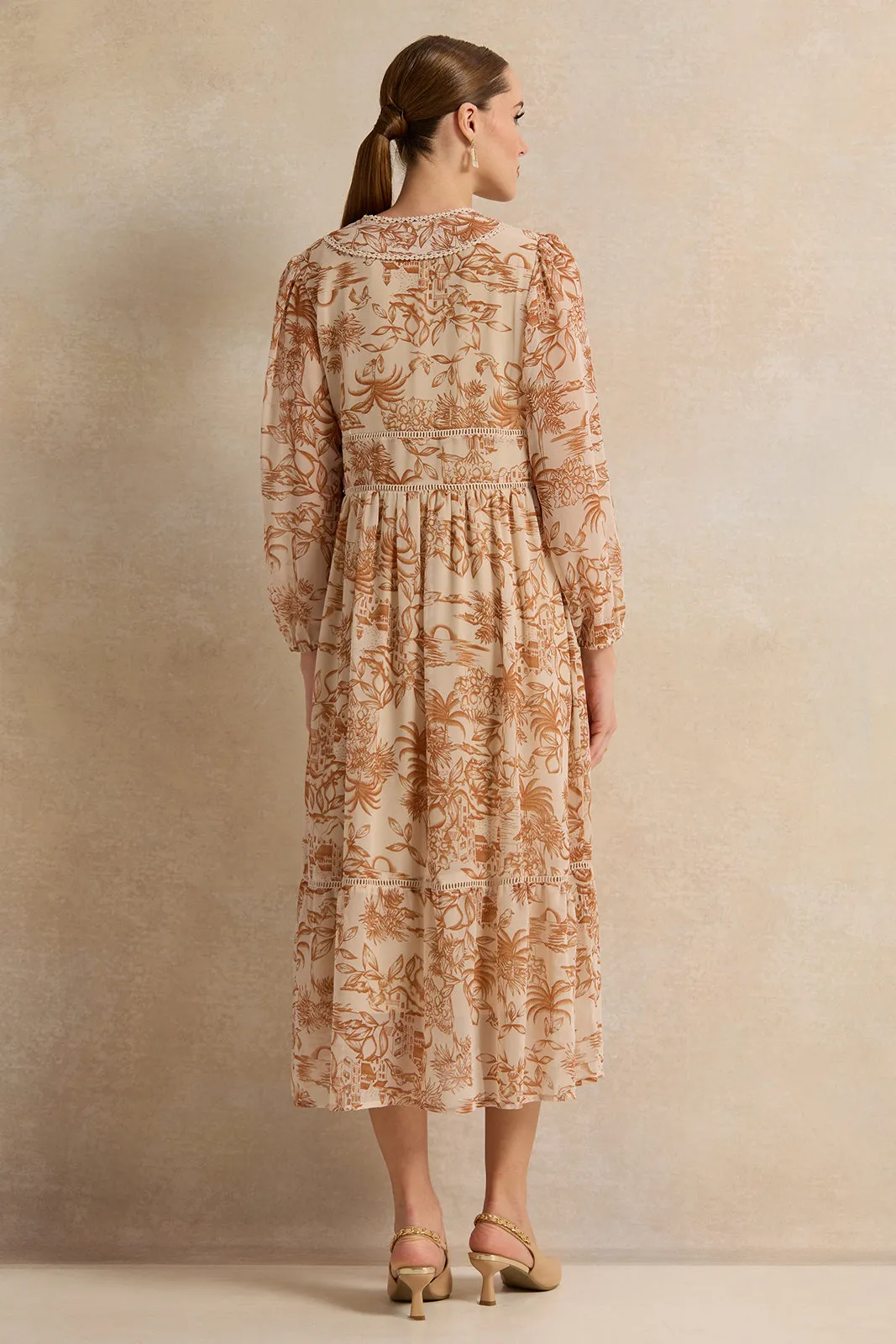 Women Brown Printed Midi Dress