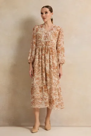 Women Brown Printed Midi Dress