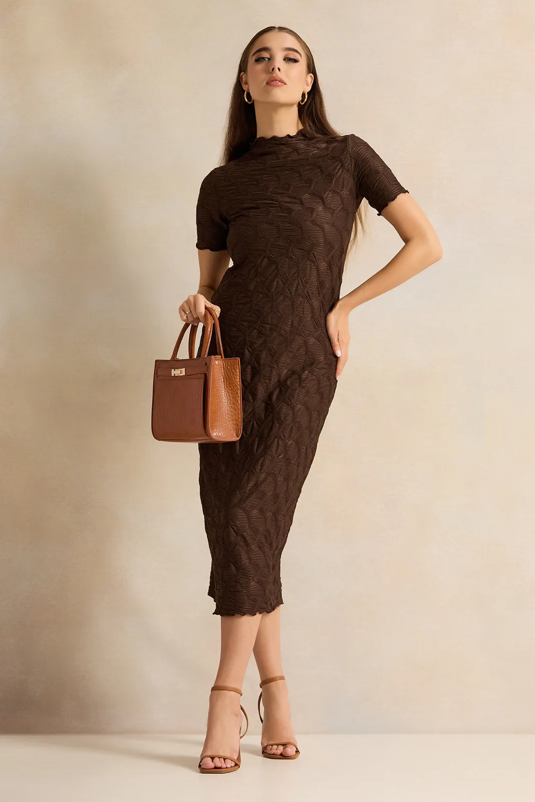 Women Brown Textured Dress