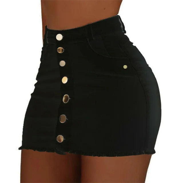 Women Button Denim Jean skirt