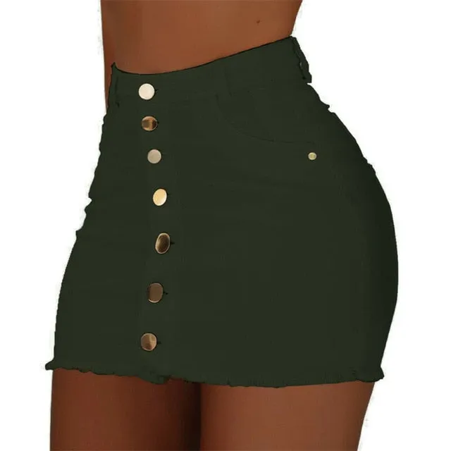 Women Button Denim Jean skirt
