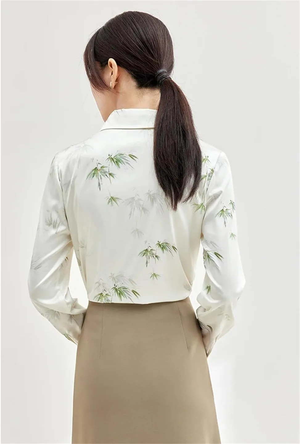 Women Chiffon Office Lady Blouses Long Sleeve Printed Top Lapel Chiffon Loose Casual Top