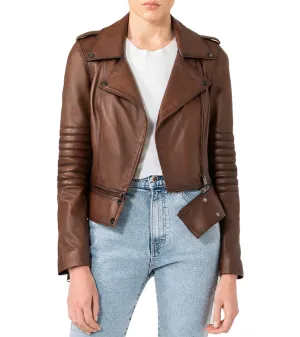 Women Elegant Brown Biker Style Leather Jacket | Biker Jacket for Women