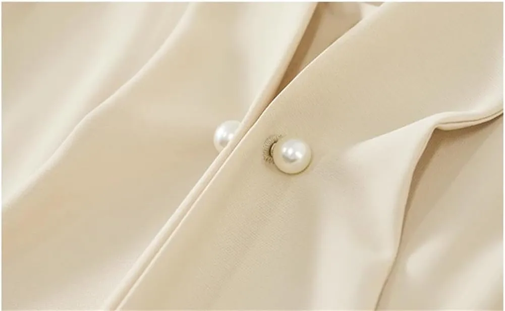 Women Elegant Long Sleeve Shirts Office Lady Chiffon Blouses Office Lady Pullover Button Tops