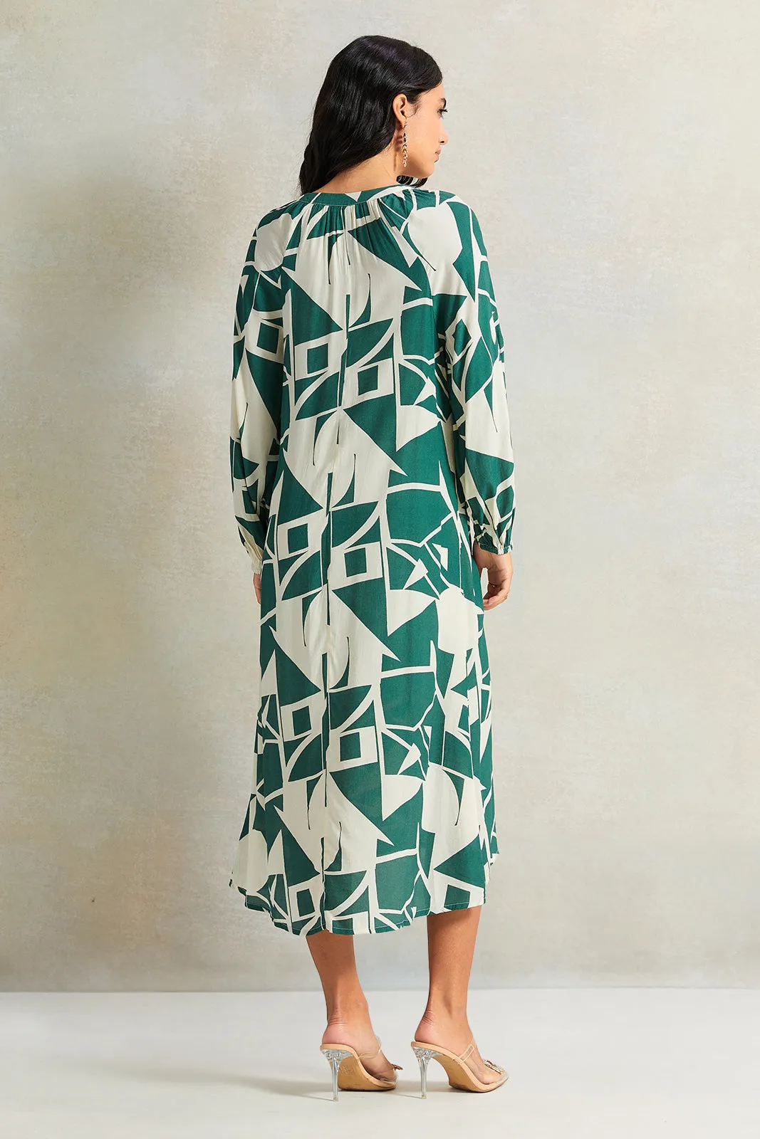 Women Green And Beige Printed Dress