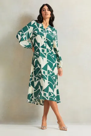 Women Green And Beige Printed Dress