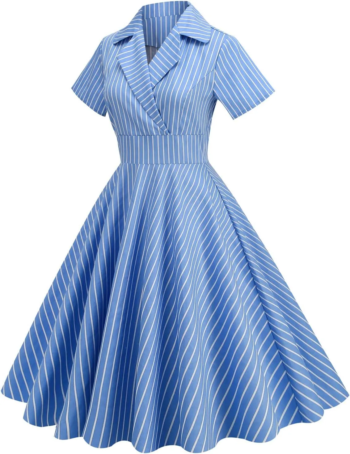 Women Notch Lapel Vintage V-Neck Cocktail Swing Dress 50s 60s Button up 1950s Rockabilly Prom Midi Evening Dress with Pockets