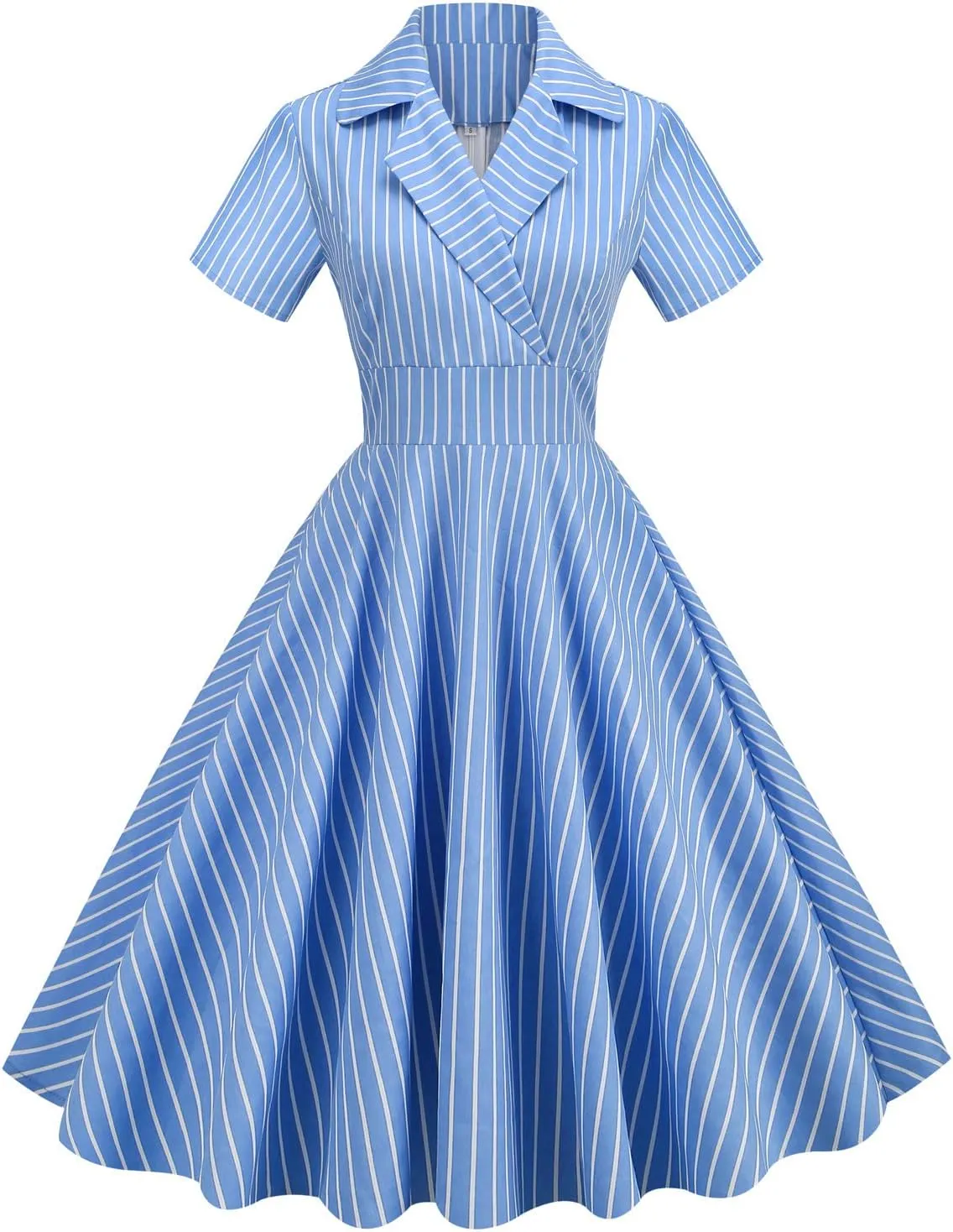 Women Notch Lapel Vintage V-Neck Cocktail Swing Dress 50s 60s Button up 1950s Rockabilly Prom Midi Evening Dress with Pockets