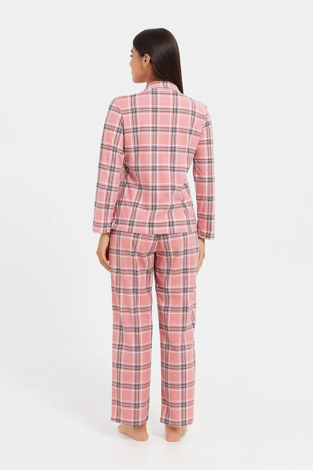 Women Pink Checkered Pyjama Set (2 Piece)