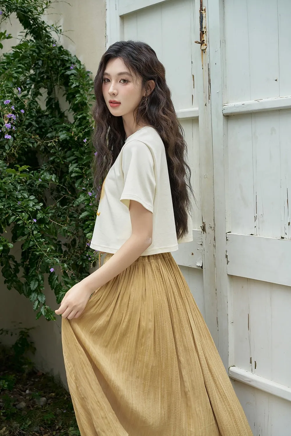 Women Print T-shirt and Pleated Skirt Set Separately Sold