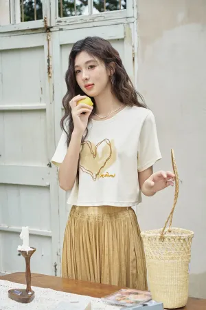 Women Print T-shirt and Pleated Skirt Set Separately Sold