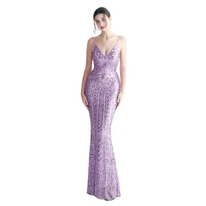 Women Purple Sequin Dress 10 Color Options Pretty V Neck...