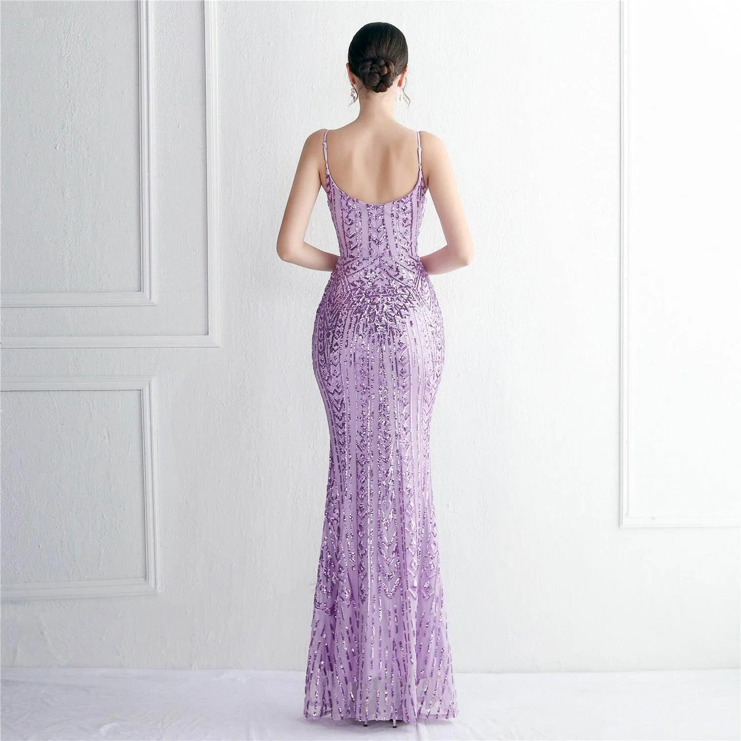 Women Purple Sequin Dress 10 Color Options Pretty V Neck...