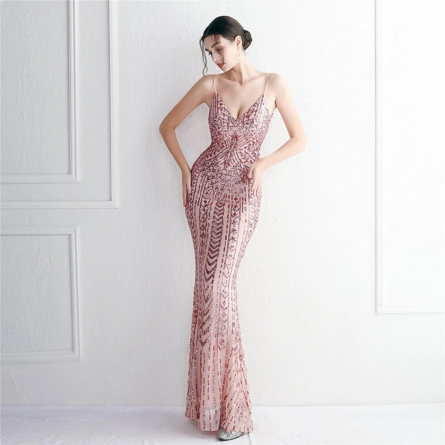 Women Purple Sequin Dress 10 Color Options Pretty V Neck...