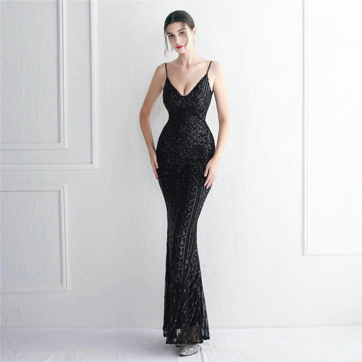 Women Purple Sequin Dress 10 Color Options Pretty V Neck...