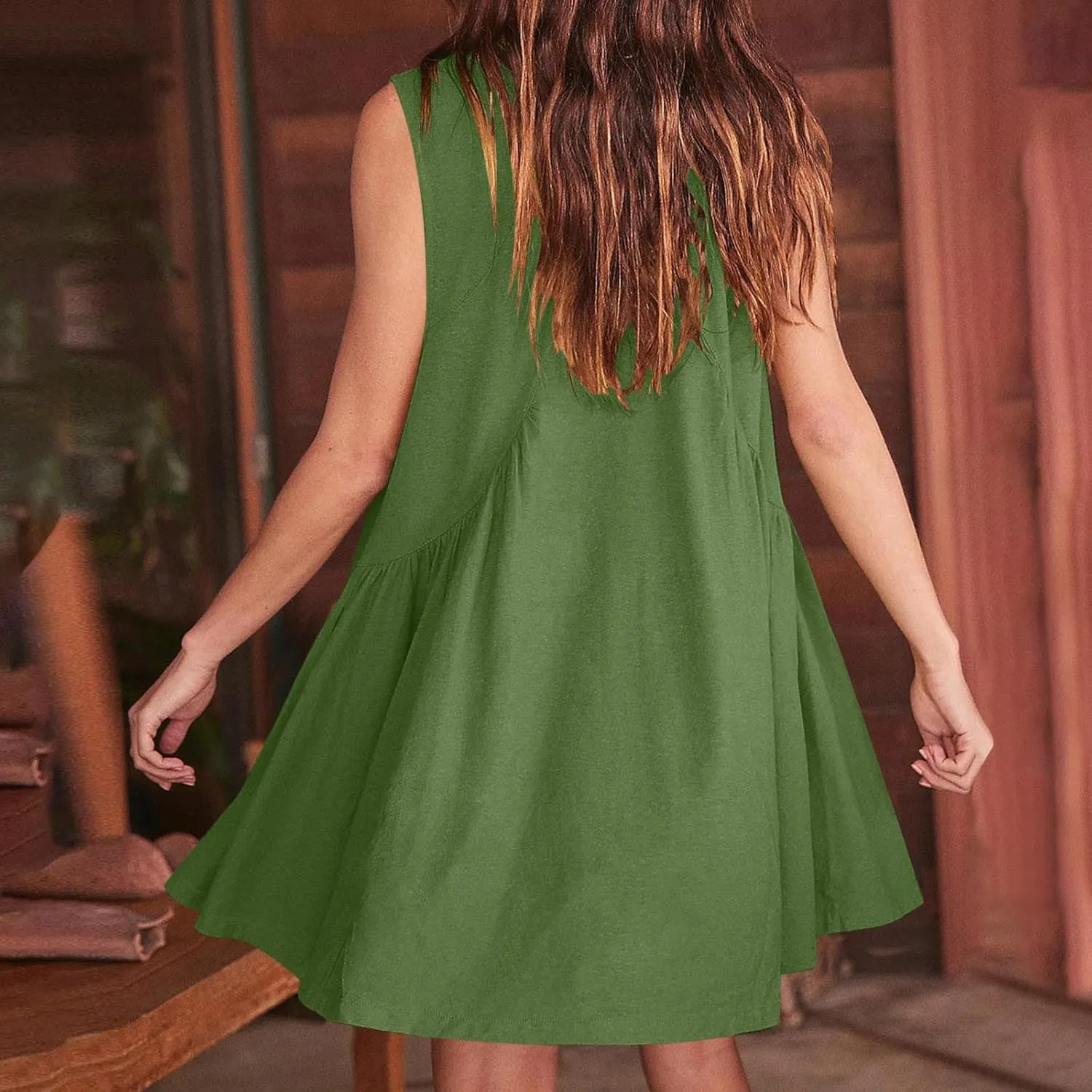 Women Sleeveless V Neck Dresses Sundress Simple Solid Color Loose Casual Trendy Vacation Short Dresses