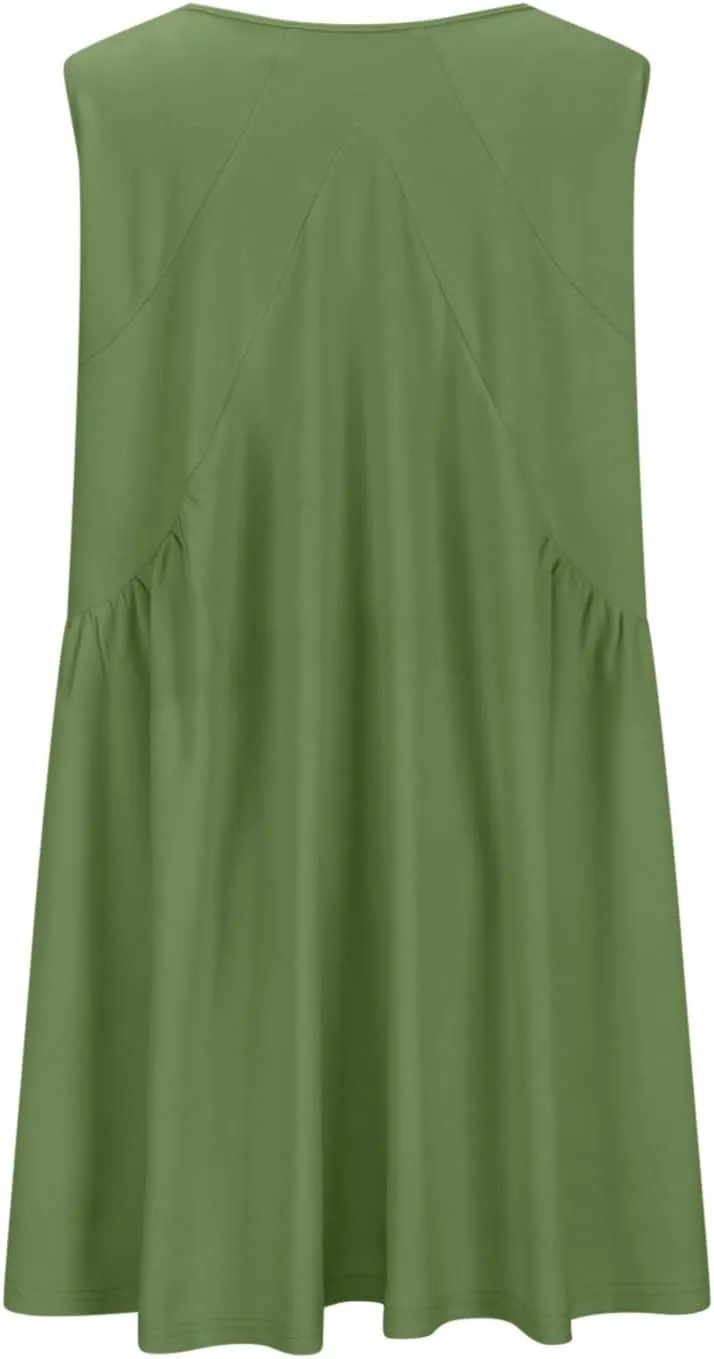 Women Sleeveless V Neck Dresses Sundress Simple Solid Color Loose Casual Trendy Vacation Short Dresses