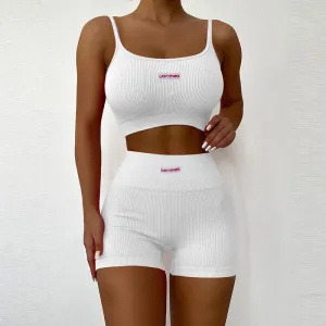 Women Sports Two-piece Running Set Summer Ribbed Knit Tracksuits