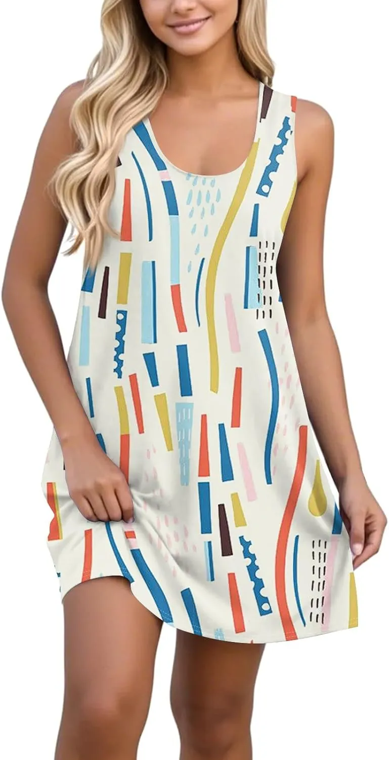 Women Spring Dresses Sundresses Cute Dresses Sleeveless Tank Dress Boho A Line Dress Summer Flowy with Pocket