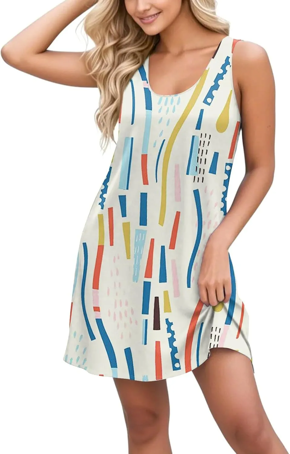 Women Spring Dresses Sundresses Cute Dresses Sleeveless Tank Dress Boho A Line Dress Summer Flowy with Pocket