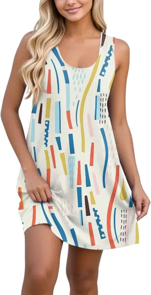 Women Spring Dresses Sundresses Cute Dresses Sleeveless Tank Dress Boho A Line Dress Summer Flowy with Pocket