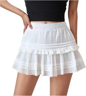 Women Summer Mini Skirts Casual Ruffle Pleated Floral Printed Tiered Elastic Waist Ladies Summer Flowy A Line Skirt