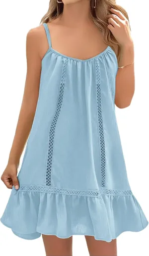 Women Swimsuit Cover Up Spaghetti Straps Sleeveless Dress Summer Beach Flowy Sundresses Bathing Suit Coverup